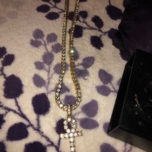 Cross ahnk gold plated diamond chain